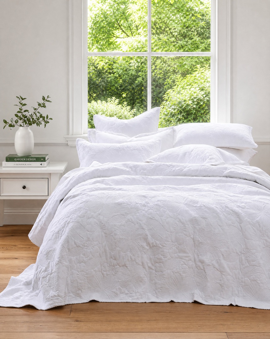 MM Linen Catalina White Bedspread Set  Embroidered Cotton image 0